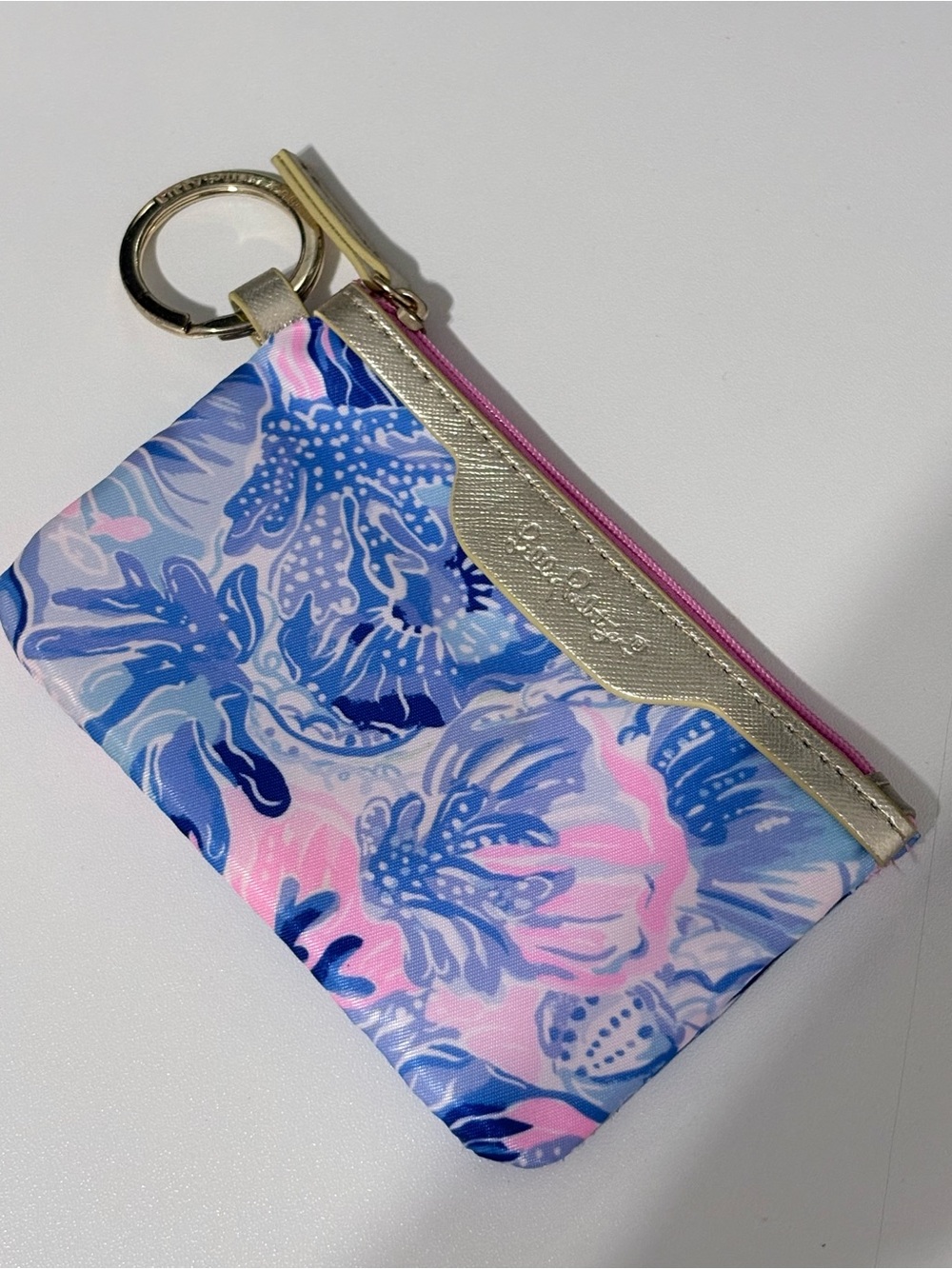 Lilly Pulitzer Gold-Trim Floral Card & Key Pouch - Blue & Pink